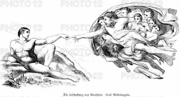 Creation of Adam, after Michelangelo Buonarroti (1475-1564) Italian painter of the High