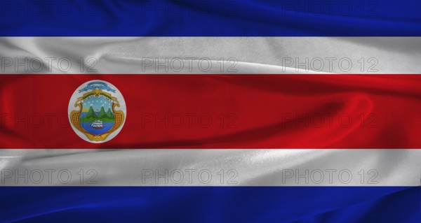 Flag of Costa Rica with fabric textured background. Close up of National flag of Costa Rica with