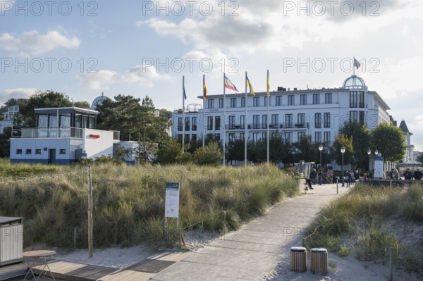 DLRG station and hotel on the promenade, beach exit, Binz, seaside resort, Rügen island, Baltic