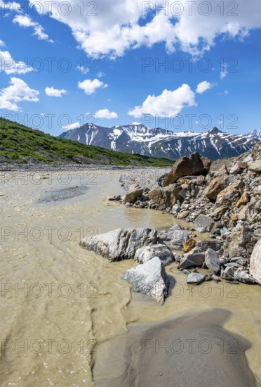 Miller Creek meltwater flow at Castner Glacier, Delta Range, Alaska Range, Richardson Highway,