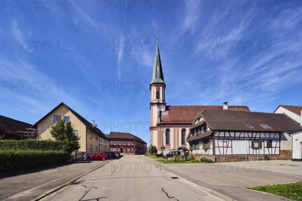 St. James church, church tower, Grafenhausen town hall, residential building, commercial building,