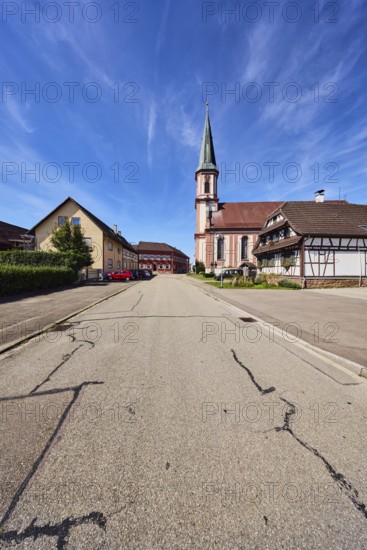St. James church, church tower, Grafenhausen town hall, residential building, commercial building,
