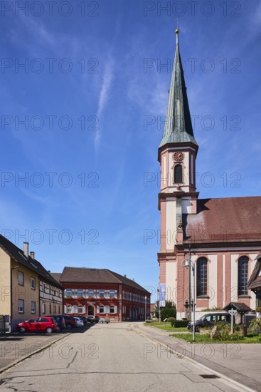 St. James church, church tower, Grafenhausen town hall, residential building, commercial building,