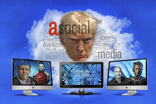 Symbolic image, Trump and Silicon Valley tech companies, subservience, anti-social networks,