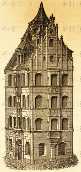 The Pottery House, architecture, several floors, gable, dormer, tower, Nuremberg, Germany,