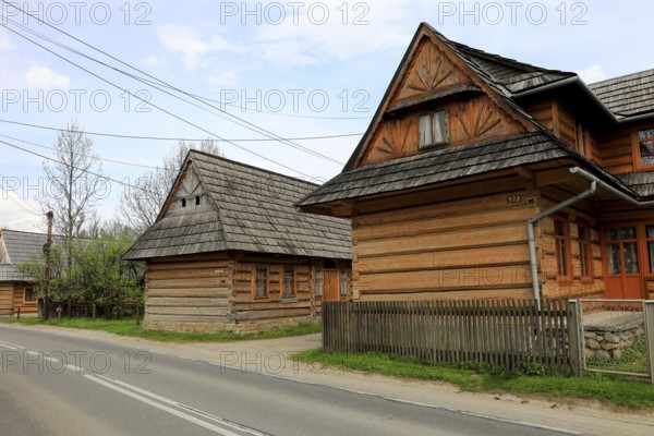 Traditional wooden houses in the village of Chocholow, Podhale-style wooden architecture, listed by