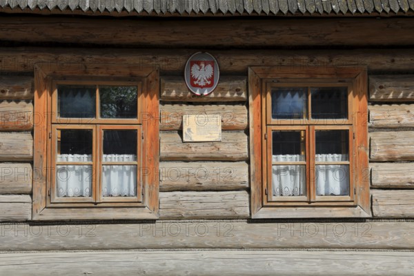 Traditional wooden houses in the village of Chocholow, detail of Podhale-style wooden architecture,