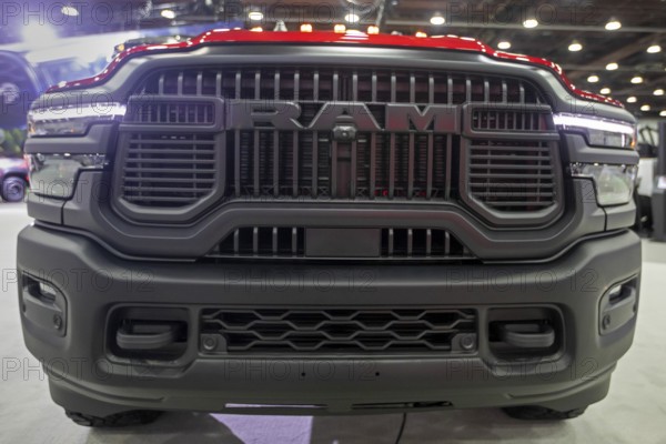 Detroit, Michigan USA - 14 January 2026 - The grill of a RAM truck 2500 on display at the Detroit