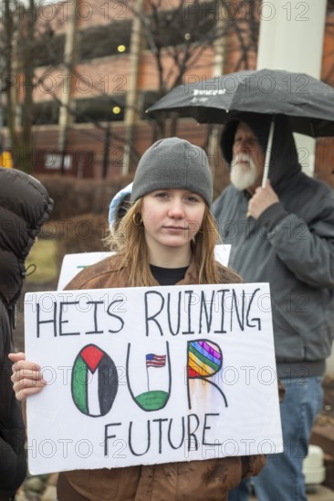 Detroit, Michigan USA - 13 January 2026 - Hundreds of protesters rallied in the rain outside the