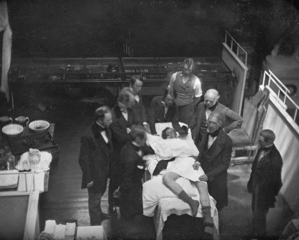 Operation, operating room, one of the first photos of an operation with general anesthesia from