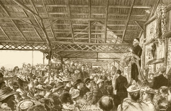 Sebastian Anton Kneipp (1821 1897), lecture by Sebastian Kneipp in the open hall in Bad Wörishofen,