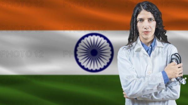Indian national health system, Medical professional on India flag background