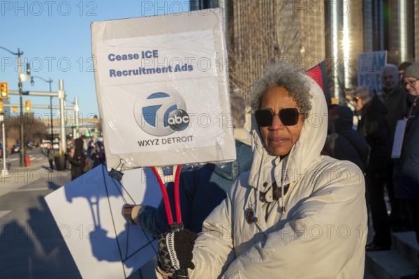 Detroit, Michigan USA - 11 January 2026 - A protest organized by Indivisible Michigan protested the