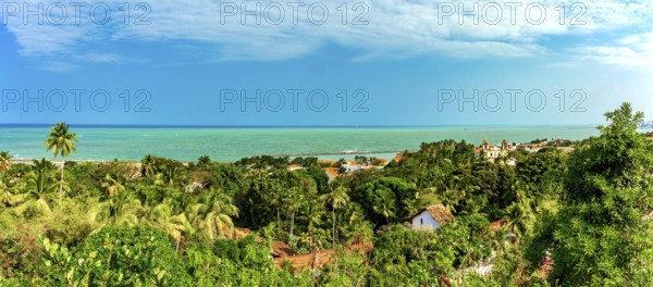 The sea, the vegetation, and the historic city of Olinda in Pernambuco, Olinda, Pernambuco, Brazil