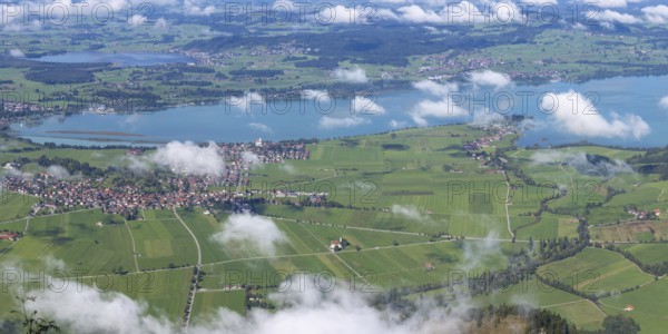 Panorama from Tegelberg, 1881m, on Schwangau, Waltenhofen, Forggensee and Hopfensee, Füssener Land,