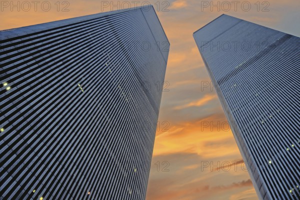World Trade Center towers in the evening sky, September 2000, New York City, USA, historical