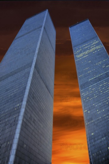 Towers from the World Trade Center in the evening, September 2000, New York City, USA, historical