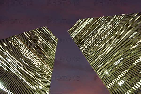 Office lights in the towers of the World Trade Center in the evening, New York City, USA,