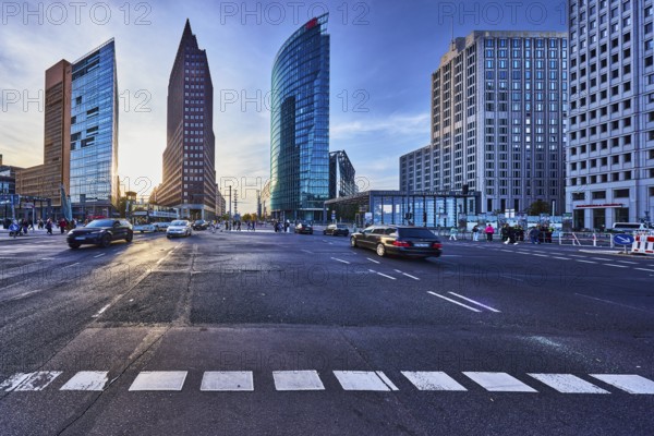 Potsdamer Platz, Forum Tower, Kollhoff Tower and Railway Tower skyscrapers, commercial buildings,