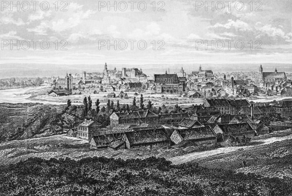 City view of Krakow on the Vistula, numerous churches, factory, landscape, Poland, historical