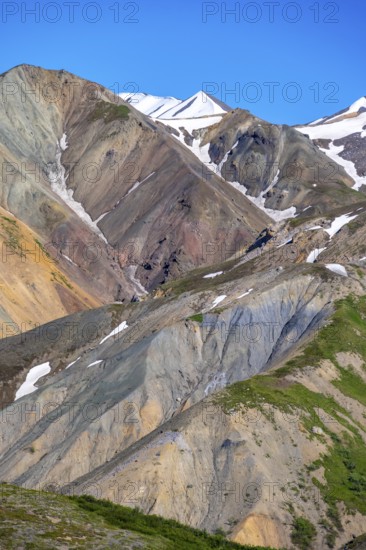 Colourful mountains, picturesque mountain scenery on Gulkana Glacier, Richardson Highway, Alaska