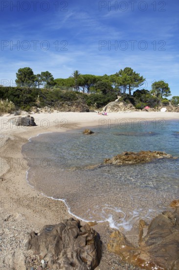 Bay on sandy beach, Solenzara on the Mediterranean Sea, Corse-du-Sud Department, Sartène