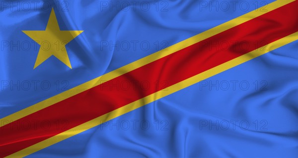 Realistic Democratic Republic of the Congo flag waving. Close up of flag of the Democratic Republic