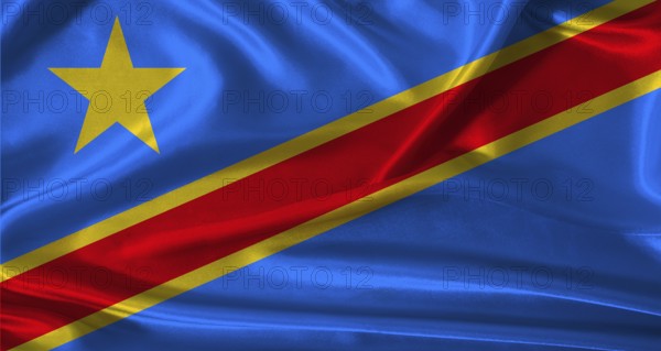 National flag of the Democratic Republic of the Congo with cloth texture. Democratic Republic of