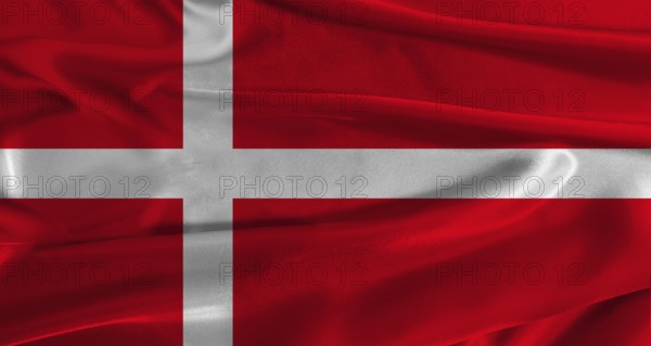 Flag of Denmark with fabric textured background. Close up of National flag of Denmark with