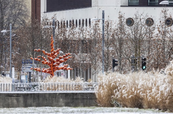 Winter in Stuttgart. There is a closed blanket of snow in the city center. Württembergische