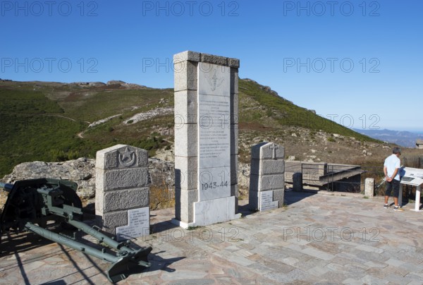 Monument at Teghime or Col des Goumiers Pass, Cap Corse, Haute-Corse Department, Corsica,