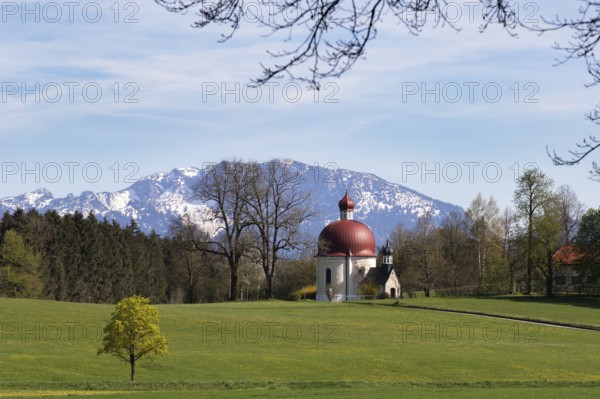 Heuwinkl chapel with Benedict wall, pilgrimage church to Our Lady, dome, Iffeldorf, Pfaffenwinkel,
