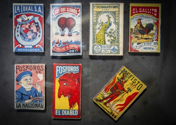 Matchboxes with old label design and different motifs, Tändsticksmuseet matchstick museum or match