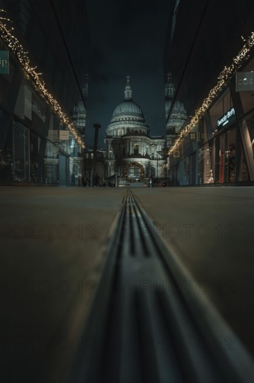 St Paul Cathedral in the background with symmetrical perspective and modern architecture, London,