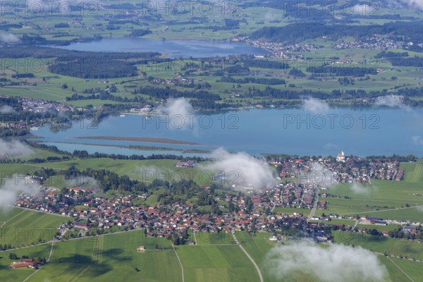 Panorama from Tegelberg, 1881m, on Schwangau, Waltenhofen, Forggensee and Hopfensee, Füssener Land,
