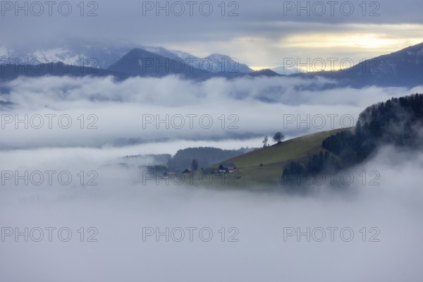 View from Mondseeberg to Gaisberg, inversion weather, Osterhorn Group, Mondseeland, Salzkammergut,