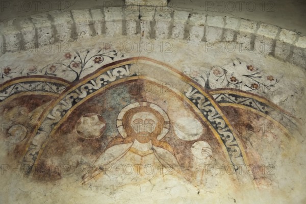 St Cyr and St Julitte's Church, roman church of Escurolles, Christ in majesty. Allier department,