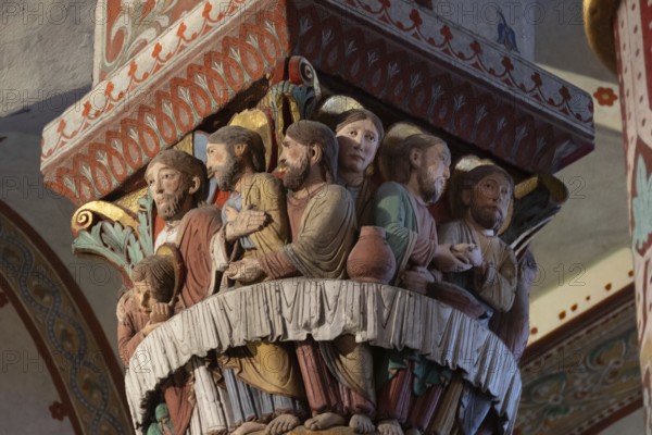 Issoire, pillar (Last Supper), Saint-Austremoine Roman church, Puy de Dome department, Auvergne