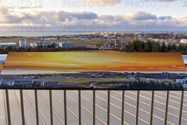 View from Perlan towards the airport, museum, observation deck, landmark, panoramic view with