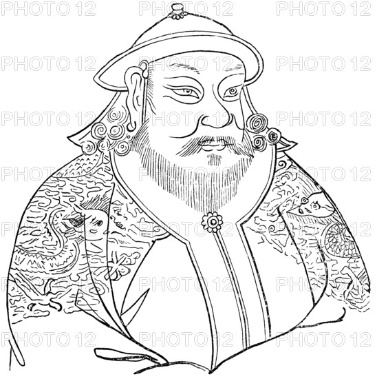 Portrait of Kublai Khan or Setsen Khan, 13th century, Mongolian ruler, emperor of China, founder of