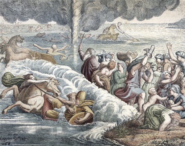Scene from the biblical story, crossing of the Red Sea (Black Sea), tells a central miracle in the