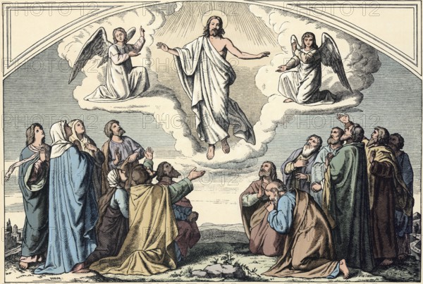 Scene from the biblical story, Ascension Day, a central event that describes how Jesus ascended