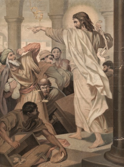 Scene from the biblical story, The Cleansing of the Temple is a biblical story in which Jesus