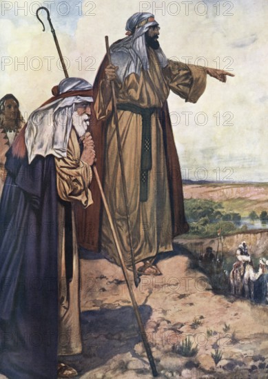 Scene from the biblical story, Lot's selection, Lot's decision to choose the fertile plain around