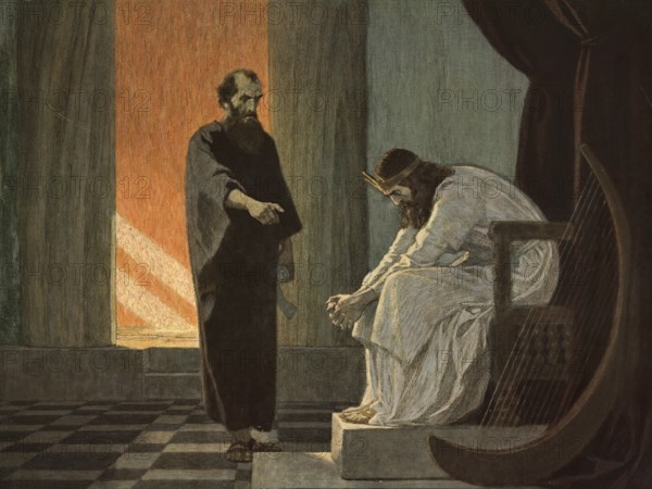 Scene from the biblical story, Prophet Nathan, an important advisor to King David in the Bible,