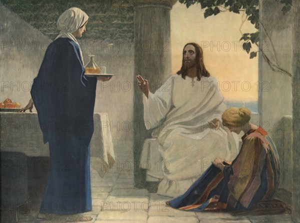 Scene from the biblical story, Mary and Martha, two sisters from Bethany who were close friends