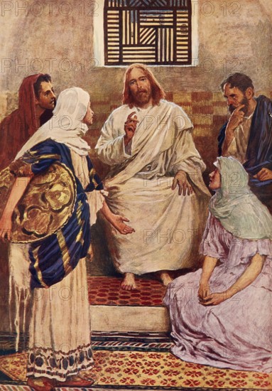 Scene from the biblical story, Mary and Martha, two sisters from Bethany who were close friends