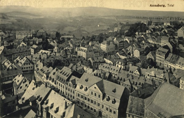 Annaberg in Saxony, town in the Ore Mountains, Erzgebirgskreis, Saxony, postcard, view around 1900