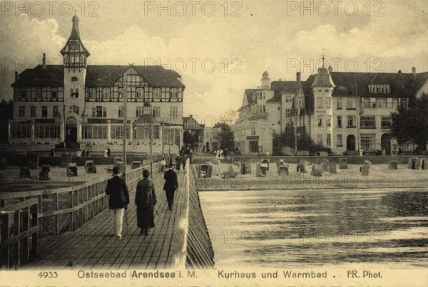 Baltic resort Arendsee, beach promenade, spa hotel and Warmbad, Kühlungsborn, Rostock district,