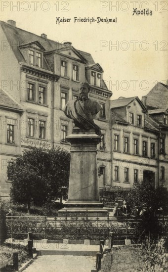 Emperor Frederick Memorial in Apolda, Weimarer Land District, Thuringia, Germany, postcard, view